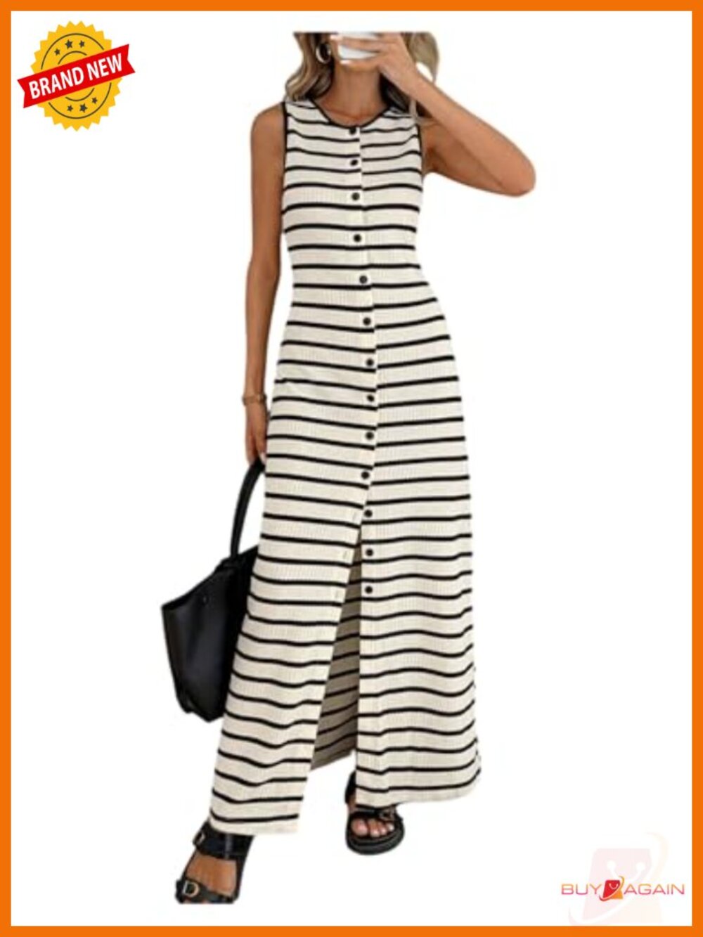 Striped Maxi Dress Button Down Knit Sleeveless Bodycon